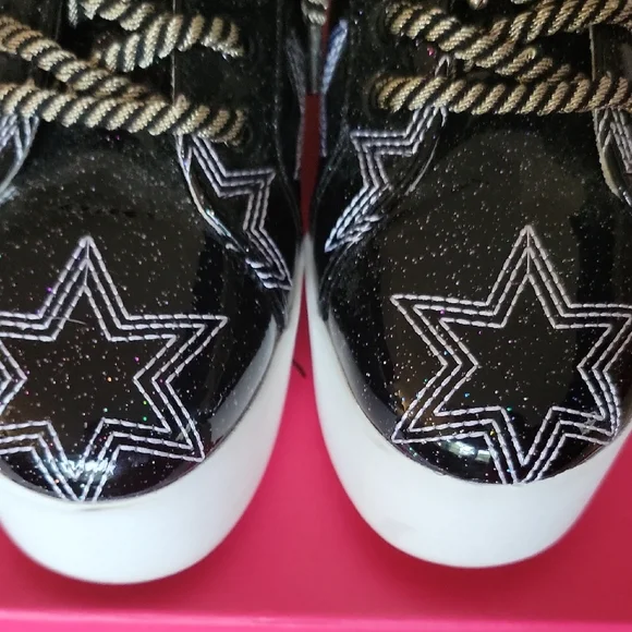 Betsey Johnson GROOVE BLACK Glitter Star Flatform Sneakers - Picture 9 of 16